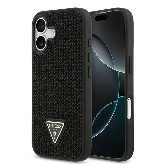 Apple iPhone 17 Kılıf Guess Orjinal Lisanslı Taşlı Arka Yüzey Üçgen Logolu Kapak Gold