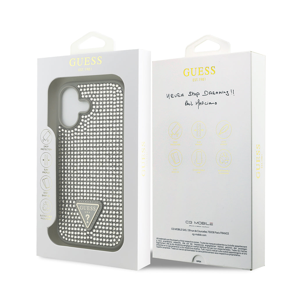 Apple iPhone 17 Kılıf Guess Orjinal Lisanslı Taşlı Arka Yüzey Üçgen Logolu Kapak Siyah