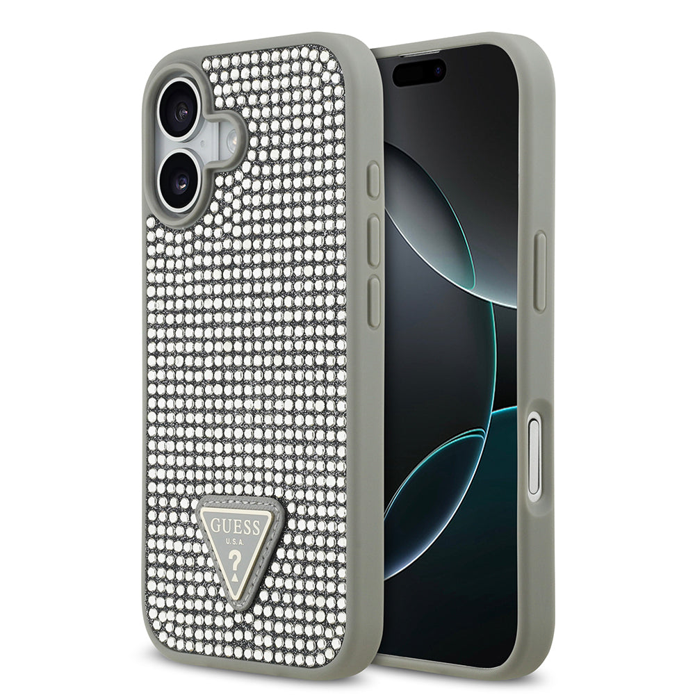 Apple iPhone 17 Kılıf Guess Orjinal Lisanslı Taşlı Arka Yüzey Üçgen Logolu Kapak