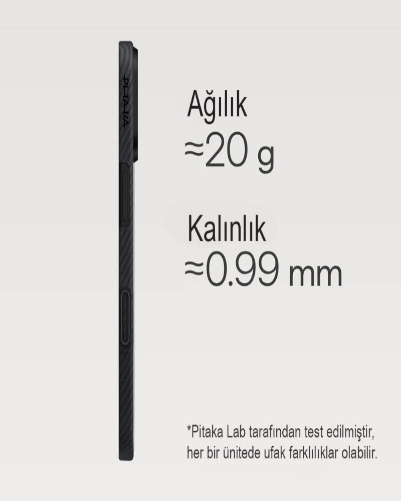 Apple iPhone 17 Kılıf M-safe Şarj Özellikli 1500D Aramid Fiber Pitaka Ultra-Slim Classic Serisi Black-Grey Twill Kapak Siyah-Gri