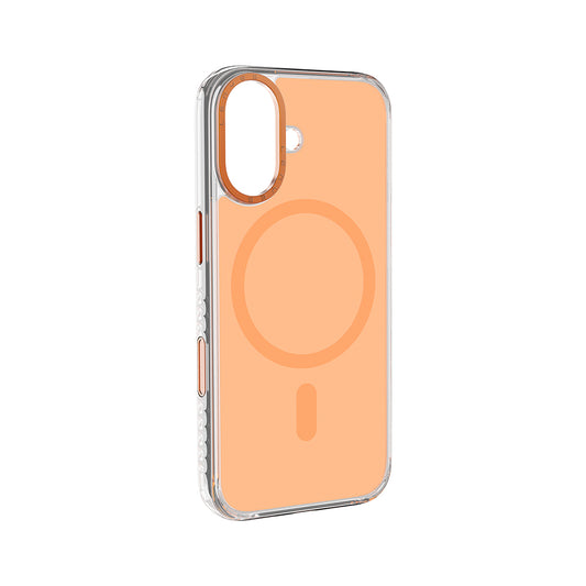 Apple iPhone 17 Kılıf M-safe Şarj Özellikli Metal Kamera Çerçeveli Airbag Tasarımlı Lenyes CK221 Sert PC Kapak Turuncu