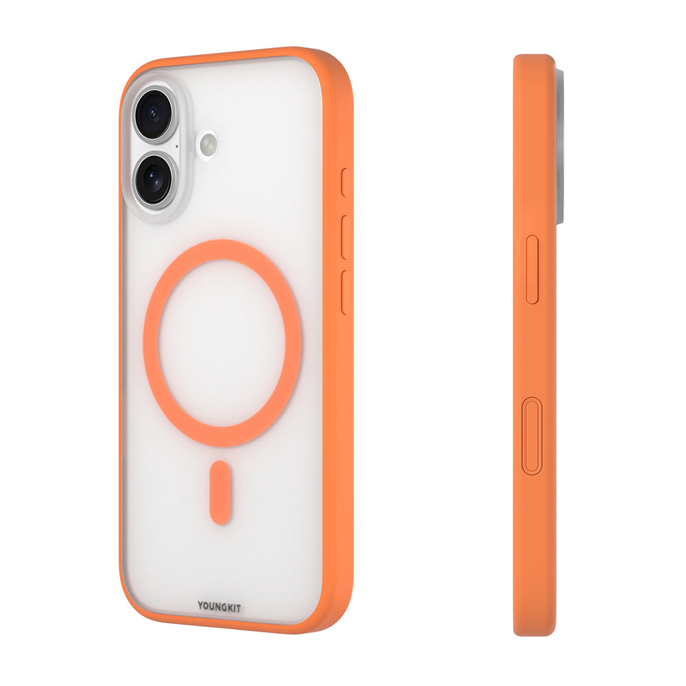 Apple iPhone 17 Kılıf M-safe Şarj Özellikli Youngkit Clear Serisi Kapak Turuncu