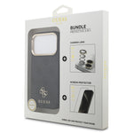 Apple iPhone 17 Pro Guess Orjinal Lisanslı 4G ve Yazı Logolu Kılıf + Ekran Koruyucu + Lens Koruyucu 3in1 Aksesuar Seti Siyah