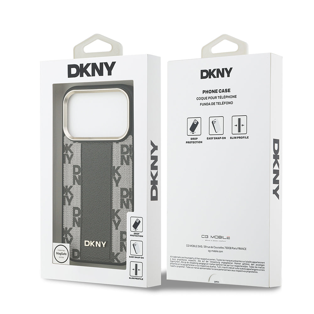 Apple iPhone 17 Pro Kılıf DKNY Orjinal Lisanslı M-safe Şarj Özellikli 3D Yazılı Checkered Pattern Kapak Bej