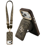 Apple iPhone 17 Pro Kılıf Guess Orjinal Lisanslı M-safe Şarj Özellikli Askılı ve 4G Logo Kartlıklı Kapak Kahverengi