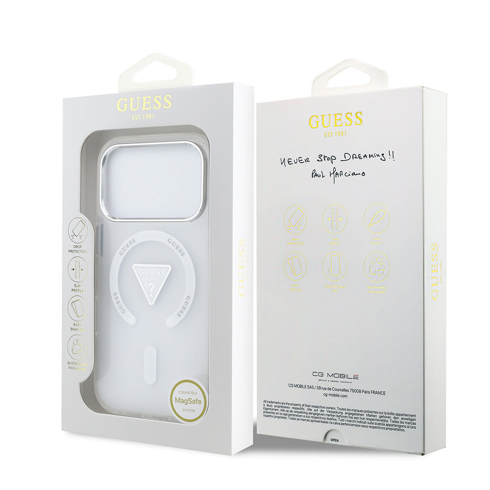 Apple iPhone 17 Pro Kılıf Guess Orjinal Lisanslı M-safe Şarj Özellikli IML Baskılı Üçgen Logolu Metal Kamera Çerçeveli Kapak Siyah