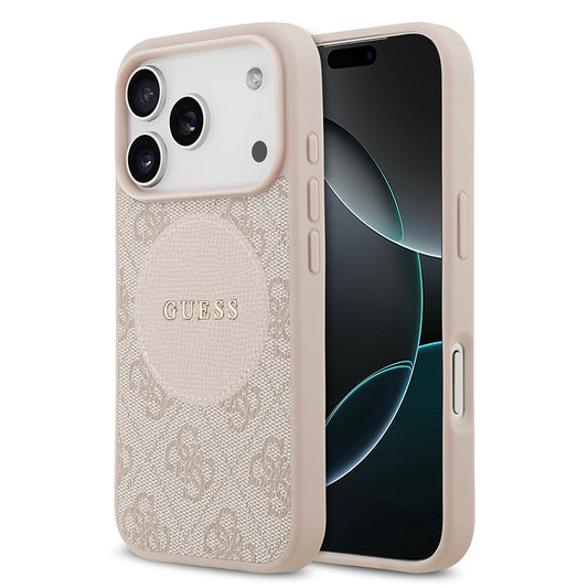 Apple iPhone 17 Pro Kılıf Guess Orjinal Lisanslı M-safe Şarj Özellikli Yazı Logolu Circle Classic Kapak Kahverengi