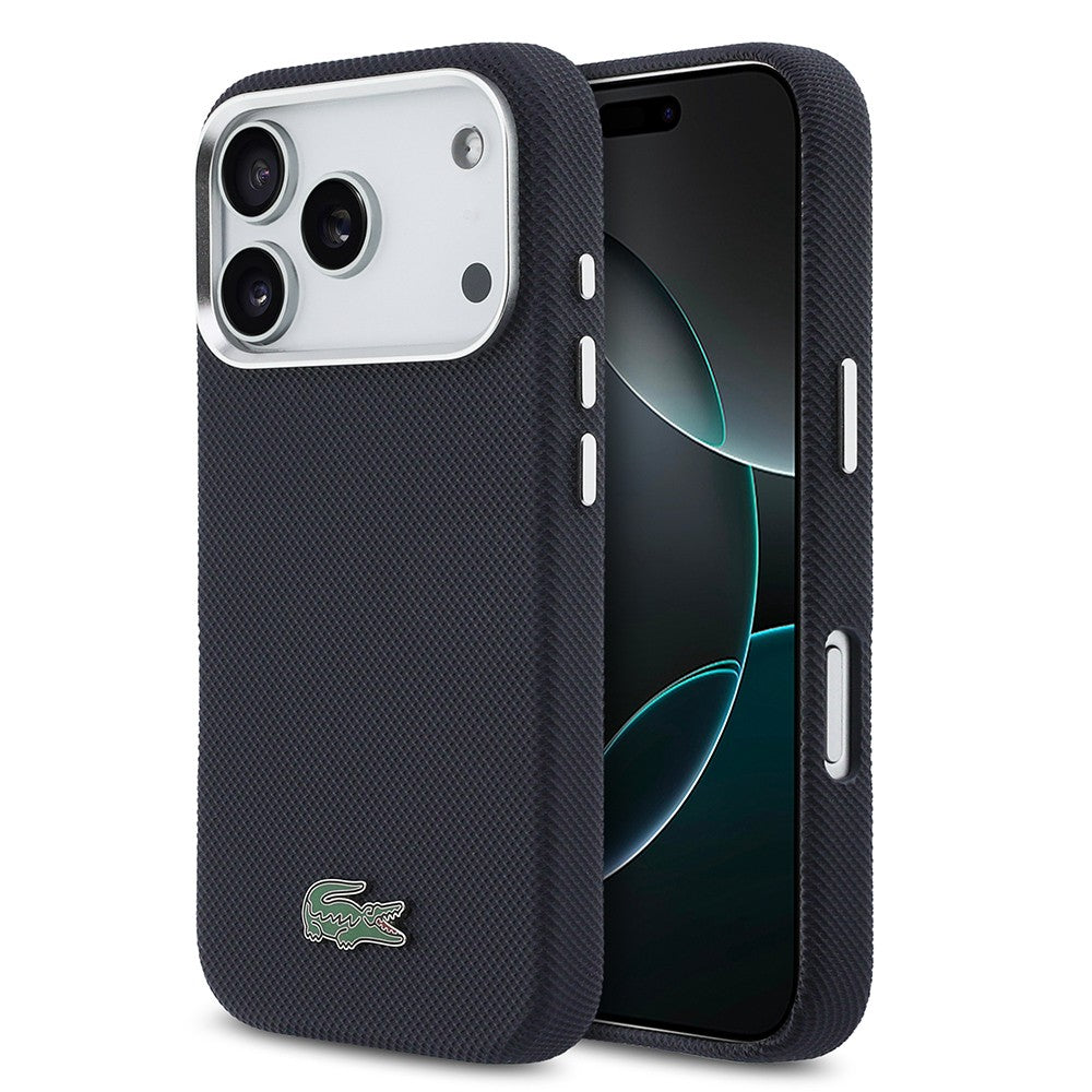 Apple iPhone 17 Pro Kılıf Lacoste Orjinal Lisanslı M-Safe Şarj Özellikli PVC Pike Desenli Arka Yüzey İkonik Timsah Dokuma Logolu Kapak