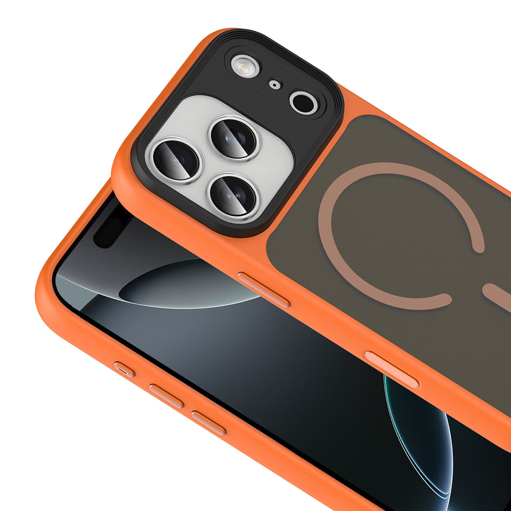 Apple iPhone 17 Pro Kılıf Mat Arka Yüzey Wireless Şarj Özellikli Zore Flet M-safe Kapak Turuncu