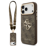 Apple iPhone 17 Pro Max Kılıf Guess Orjinal Lisanslı 4G Büyük Metal Logolu Kalın Askılı Kapak Kahverengi