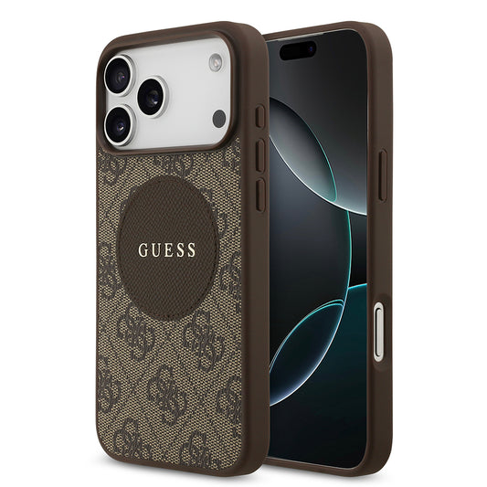 Apple iPhone 17 Pro Max Kılıf Guess Orjinal Lisanslı M-safe Şarj Özellikli Yazı Logolu Circle Classic Kapak Siyah