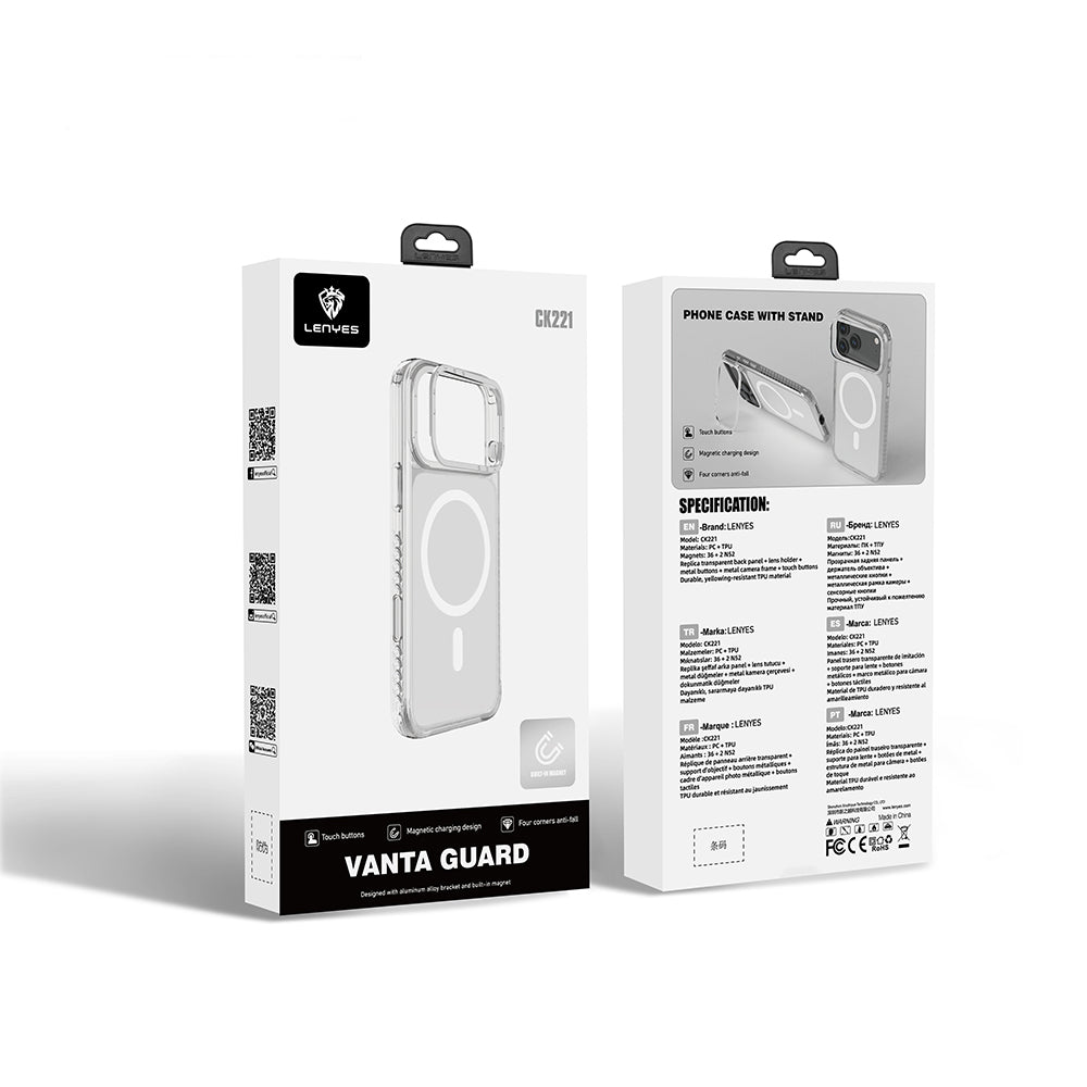 Apple iPhone 17 Pro Max Kılıf M-safe Şarj Özellikli Metal Kamera Çerçeveli Airbag Tasarımlı Lenyes CK221 Sert PC Kapak Şeffaf