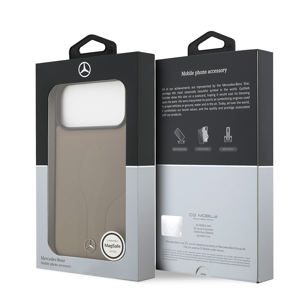 Apple iPhone 17 Pro Max Kılıf Mercedes Benz Orjinal Lisanslı M-safe Şarj Özellikli Dokulu Desenli Deri Kapak Kahverengi