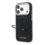 Apple iPhone 18 Pro Kılıf Guess Orjinal Lisanslı M-safe Şarj Özellikli 360 Derece Dönebilen Standlı PU Metal Yazı Logolu Kapak