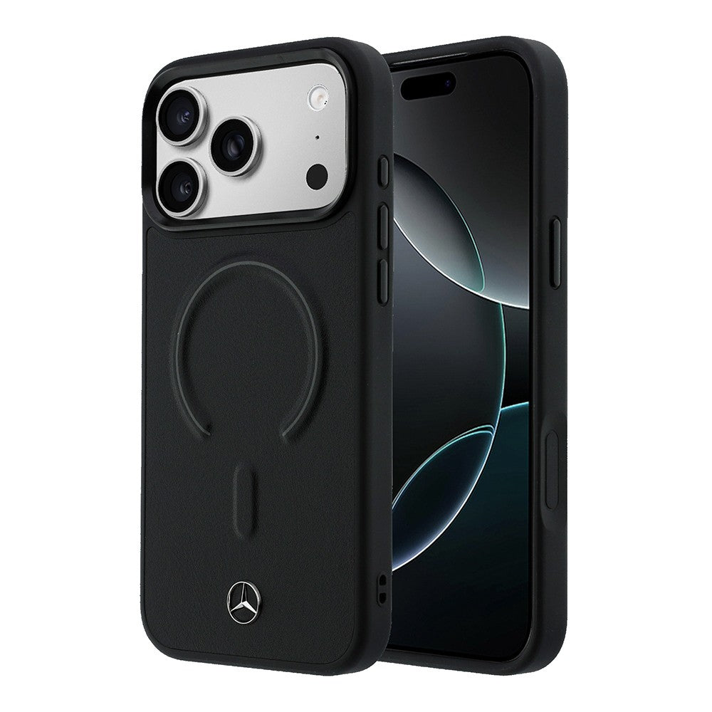 Apple iPhone 18 Pro Kılıf Mercedes Benz Orjinal Lisanslı M-safe Şarj Özellikli Metal Yıldız Logolu Kabartmalı Deri Kapak