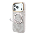 Apple iPhone 18 Pro Max Kılıf Guess Orjinal Lisanslı M-safe Şarj Özellikli 4G Desenli 360 Derece Dönebilen Standlı Metal Yazı Logolu Kapak