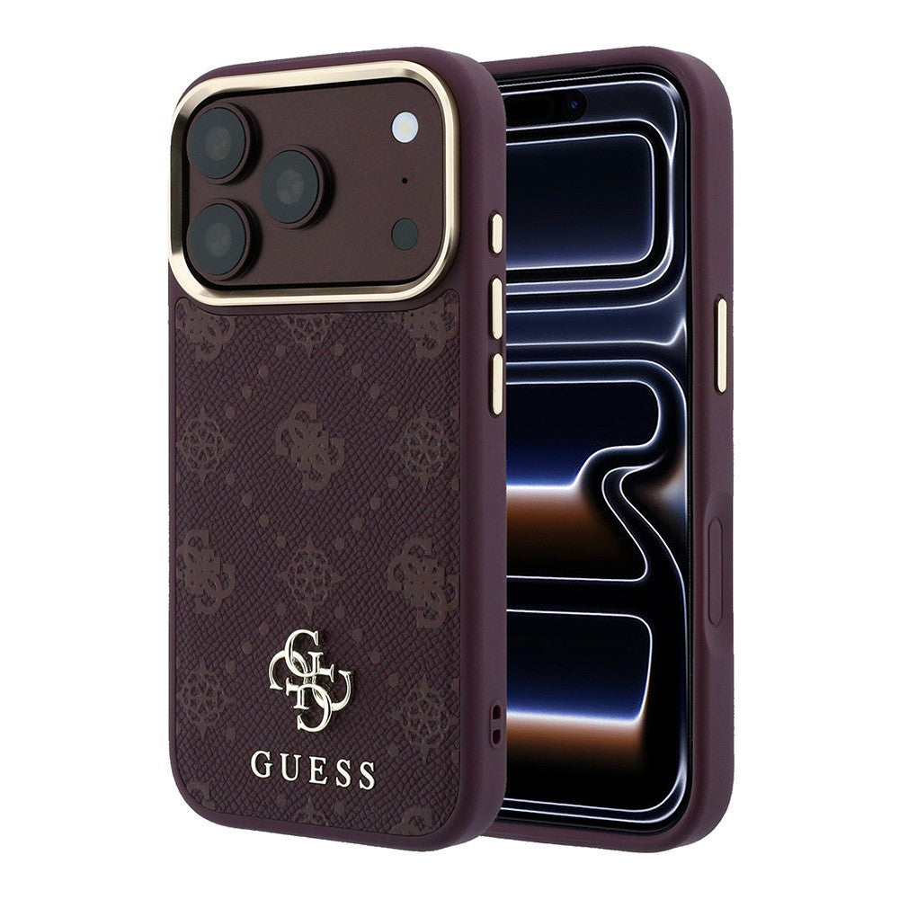 Apple iPhone 18 Pro Max Kılıf Guess Orjinal Lisanslı M-safe Şarj Özellikli Klasik Yazı ve 4G Logolu PU Deri Peony Kapak