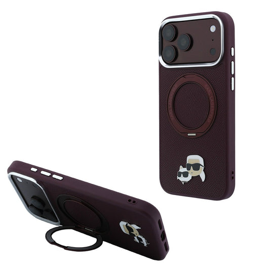Apple iPhone 18 Pro Max Kılıf Karl Lagerfeld Orjinal Lisanslı M-Safe Şarj Özellikli K&C Metal Logolu PU 360 Derece Dönebilen Standlı Kapak