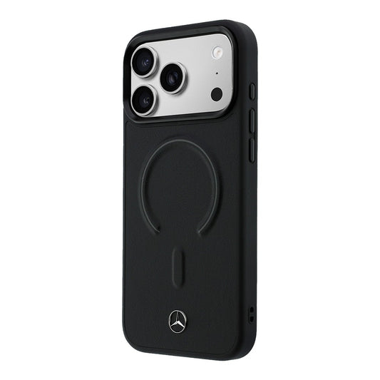 Apple iPhone 18 Pro Max Kılıf Mercedes Benz Orjinal Lisanslı M-safe Şarj Özellikli Metal Yıldız Logolu Kabartmalı Deri Kapak