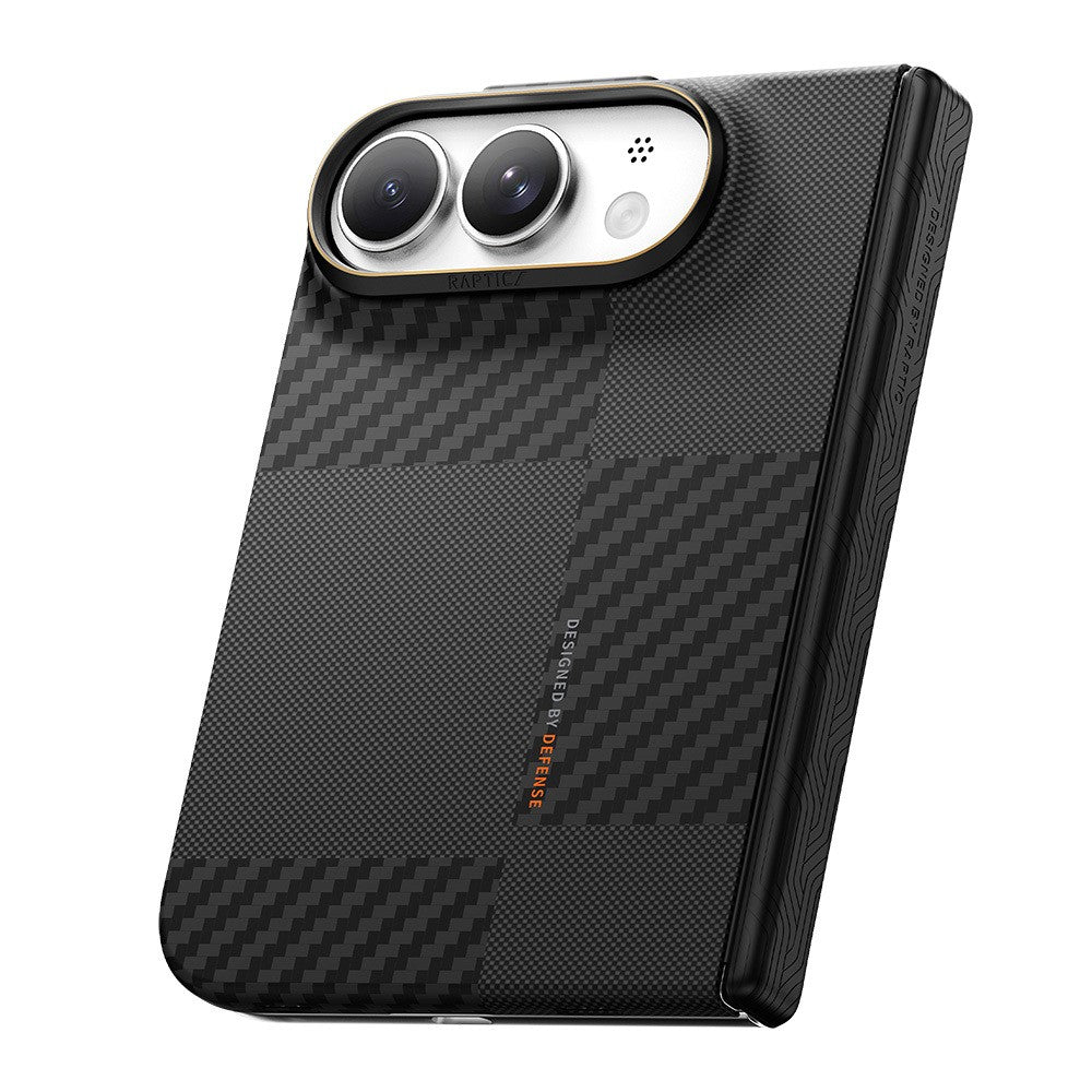 Apple iPhone Duo Kılıf M-safe Şarj Özellikli Metal Kamera Çerçeveli Raptic Aramid SkinPro Mondrian Serisi Karbon Kapak