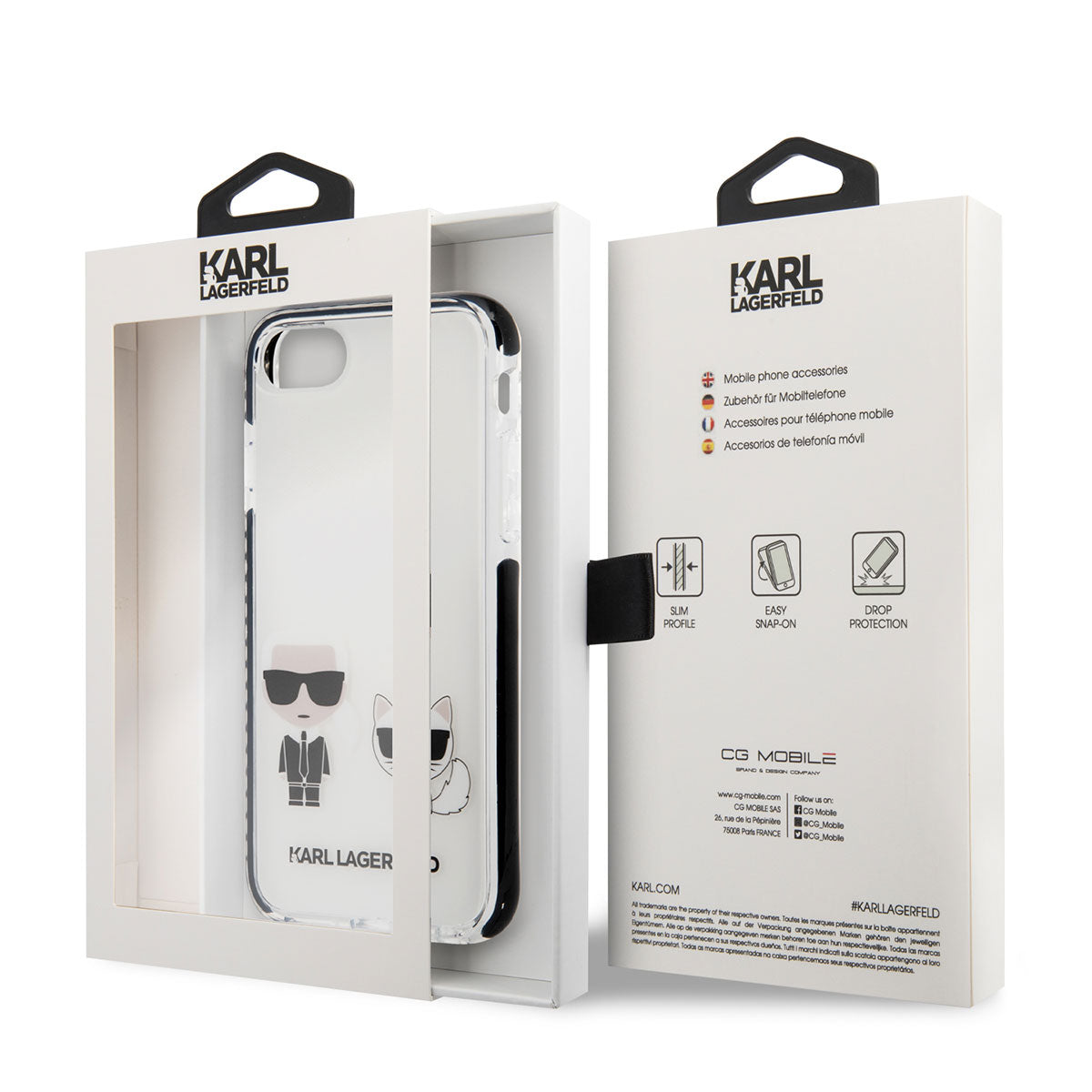 Apple iPhone SE 2022 Kılıf Karl Lagerfeld Kenarları Siyah Silikon K&C Dizayn Kapak Beyaz