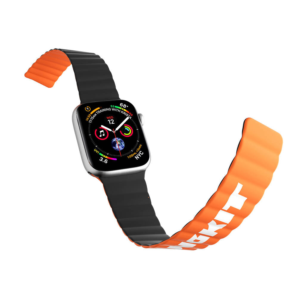 Apple Watch 44mm Kordon Youngkit Classical Magnetik Tak Çıkar Silikon Strap Kayış Gri