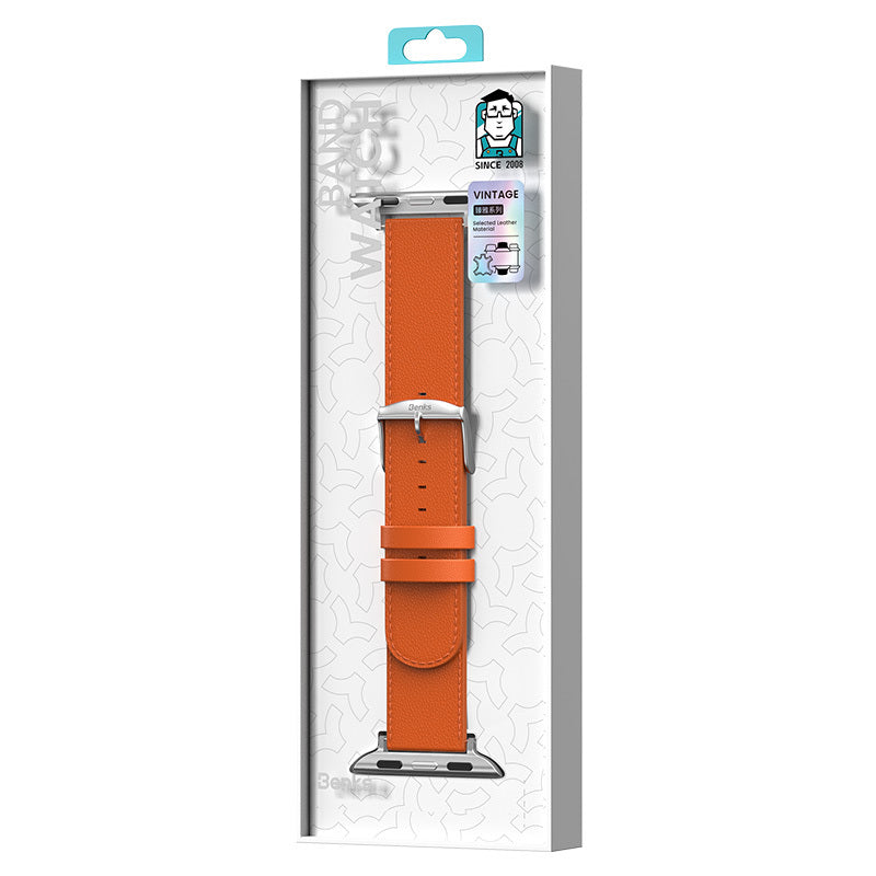 Apple Watch 7 41mm Benks Vintage Genuine Leather Serisi Deri Kordon Strap Kayış Pembe