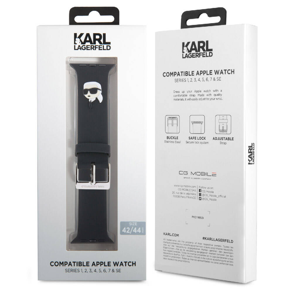 Apple Watch 7 45mm Karl Lagerfeld Orjinal Lisanslı İkonik Karl Head Logolu Silikon Kordon Beyaz