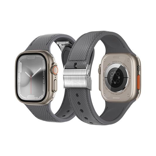 Apple Watch Ultra 49mm Amazingthing Titan Swift Deri Dokulu Silikon Kordon Siyah