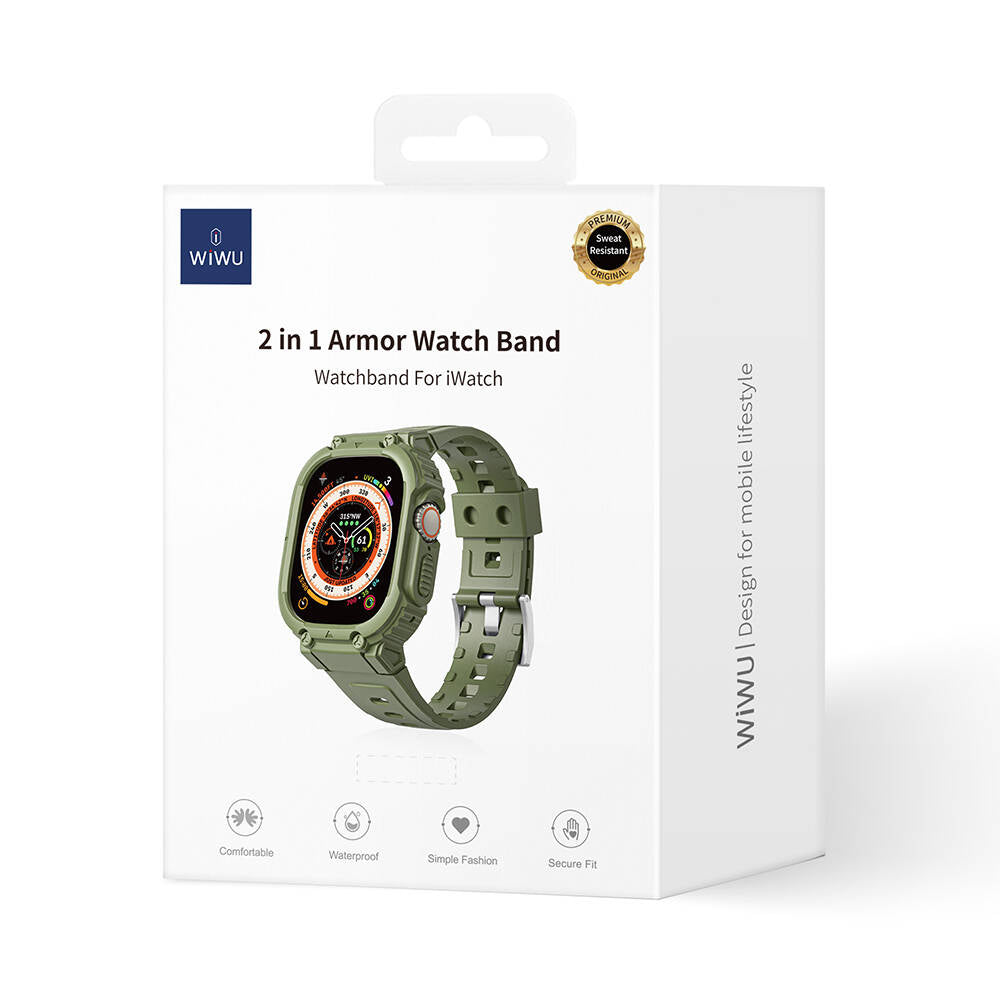 Apple Watch Ultra 49mm Wiwu Wi-WB014 Armor Serisi 2in1 Sert PC Kasa Koruyuculu Silikon Kordon Yeşil