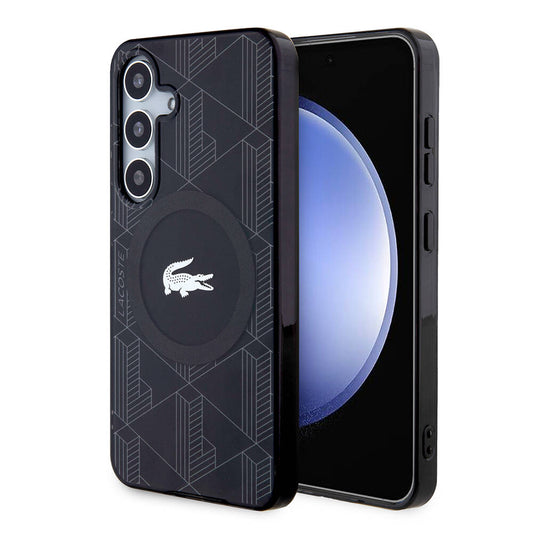 Galaxy S24 Kılıf Lacoste Orjinal Lisanslı M-safe Şarj Özellikli Çift Katmanlı Timsah Logolu Blend Monogram Kapak Petrol Yeşil