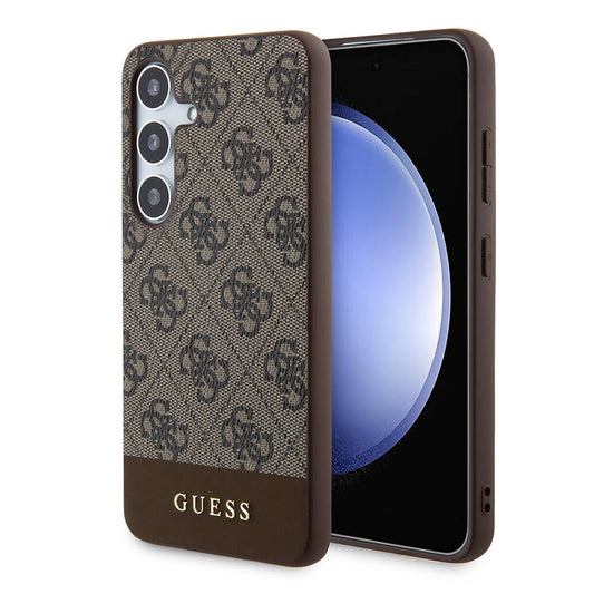 Galaxy S24 Plus Kılıf Guess Orjinal Lisanslı PU Deri Şerit Logo Dizaynlı Kapak Kahverengi