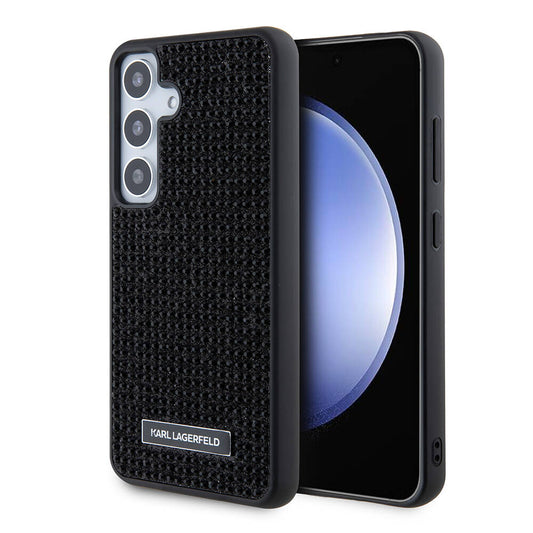 Galaxy S24 Plus Kılıf Karl Lagerfeld Taşlı Metal Logo Orjinal Lisanslı Kapak Siyah