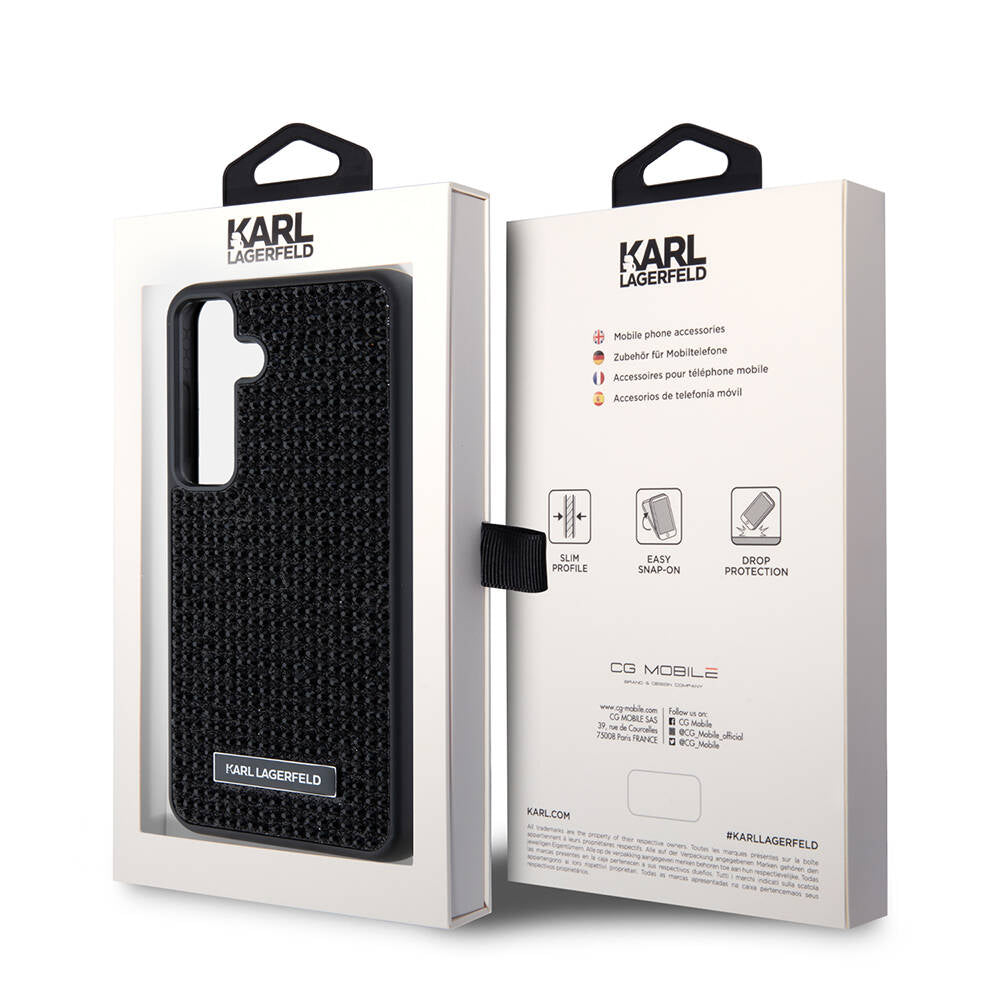 Galaxy S24 Plus Kılıf Karl Lagerfeld Taşlı Metal Logo Orjinal Lisanslı Kapak Siyah