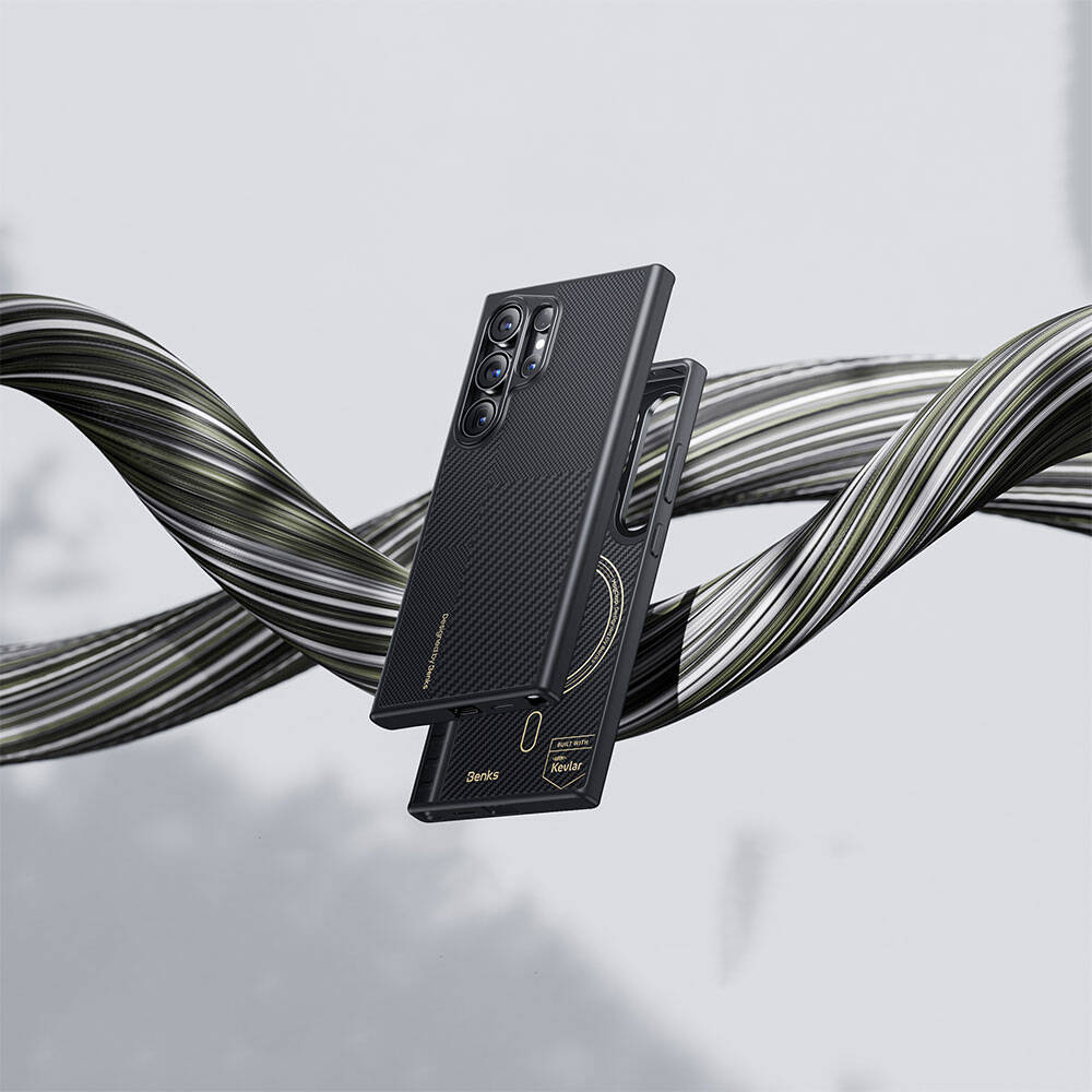 Galaxy S24 Plus Kılıf M-safe Şarj Özellikli Karbon Fiber Benks Montage Hybrid ArmorPro Kevlar Kapak Siyah