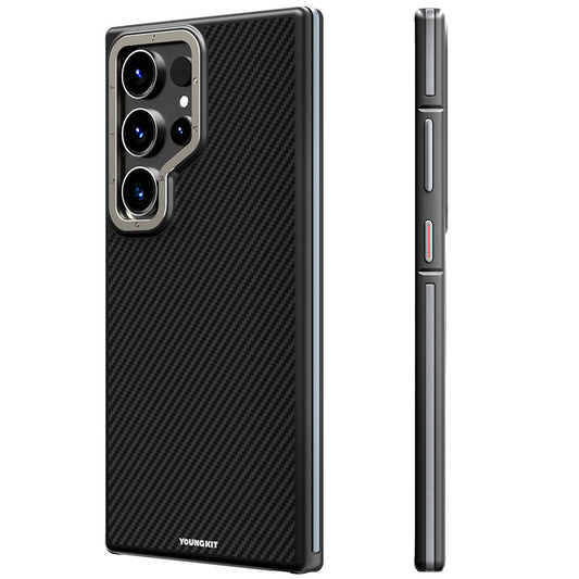 Galaxy S24 Ultra Kılıf M-safe Şarj Özellikli Aramid Fiber Tasarımlı Youngkit 600D Kevlar Serisi Kapak Siyah