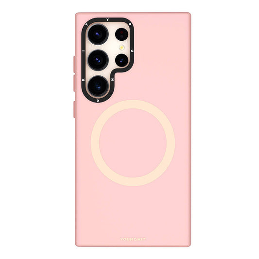 Galaxy S24 Ultra Kılıf M-safe Şarj Özellikli Çizilmeye Ve Aşınmaya Dayanıklı Youngkit Velvet Serisi Kapak Pembe