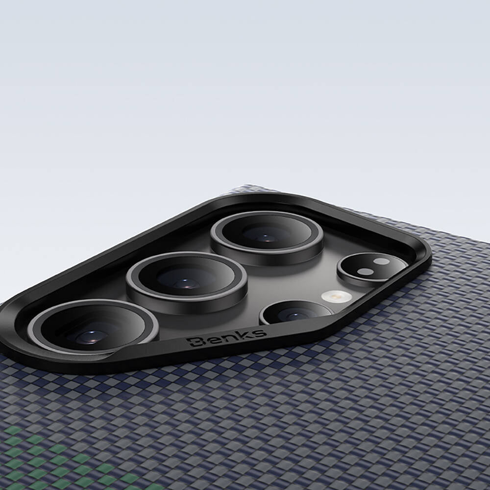 Galaxy S24 Ultra Kılıf M-safe Şarj Özellikli Karbon Fiber Tasarımlı Benks Aurora ArmorAir Kevlar Kapak Siyah