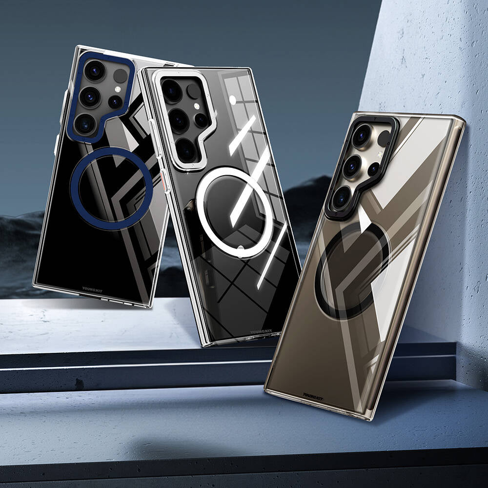 Galaxy S24 Ultra Kılıf M-safe Şarj Özellikli Sararmaya Karşı Dayanıklı Youngkit Clear Crystal Serisi Kapak Gümüş