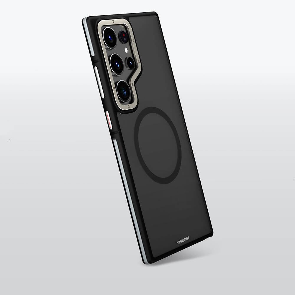 Galaxy S24 Ultra Kılıf M-safe Şarj Özellikli Youngkit Rock Sand Serisi Kapak Siyah