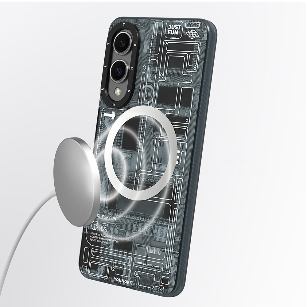 Galaxy S25 Edge Kılıf M-safe Şarj Özellikli Youngkit Technology Serisi Kapak Gri