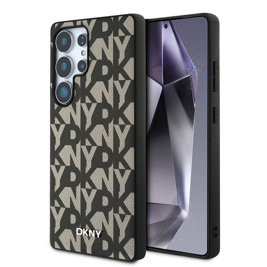 Galaxy S25 Ultra Kılıf DKNY Orjinal Lisanslı M-safe Şarj Özellikli 3D Yazılı Grid Pattern Kapak Gri