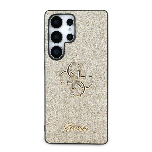 Galaxy S25 Ultra Kılıf Guess Orjinal Lisanslı 4G Büyük Metal Logolu Glitter Kapak Gold