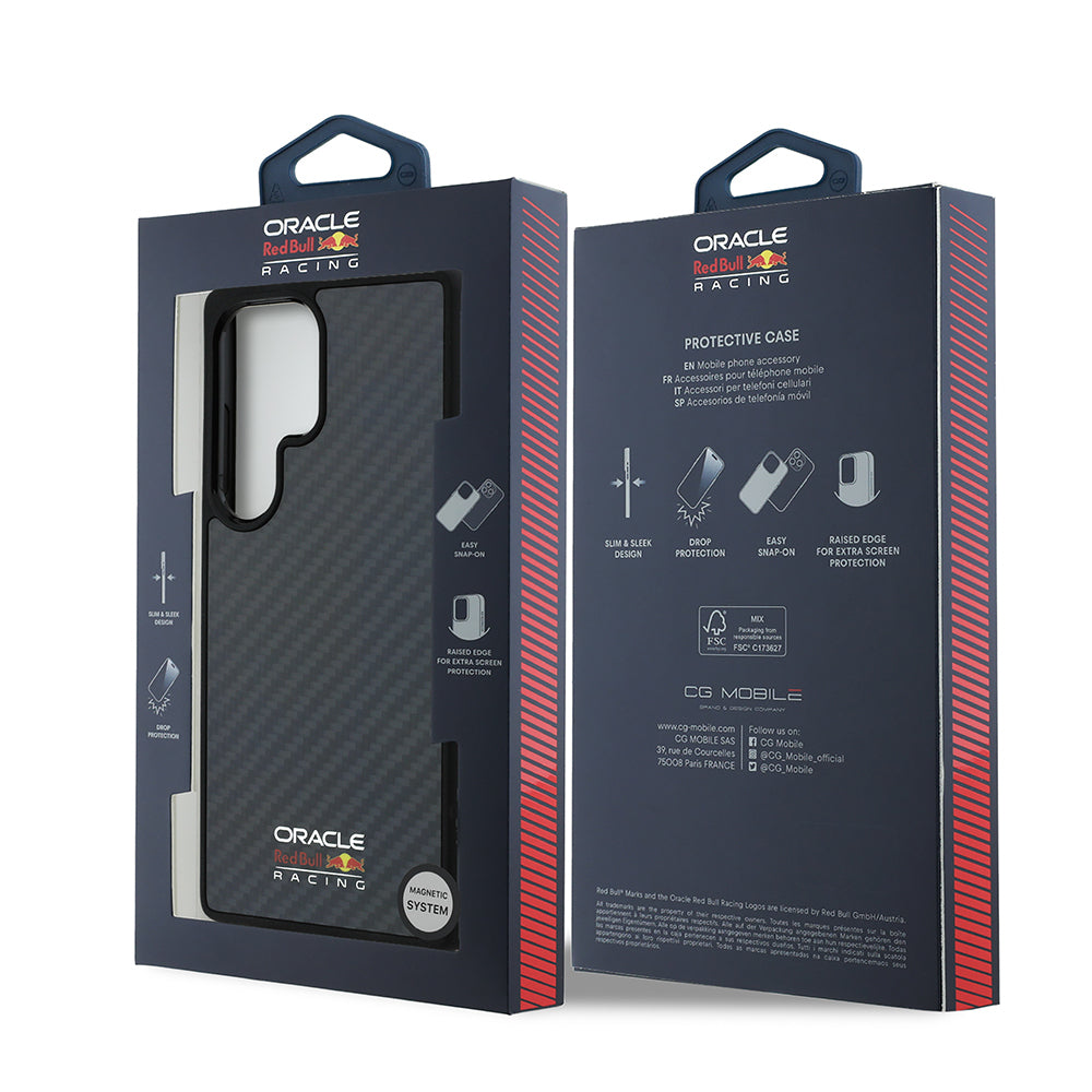Galaxy S25 Ultra Kılıf Redbull Orjinal Lisanslı M-safe Şarj Özellikli Karbon Fiber Tasarımlı Parlayan Logolu Kapak Siyah