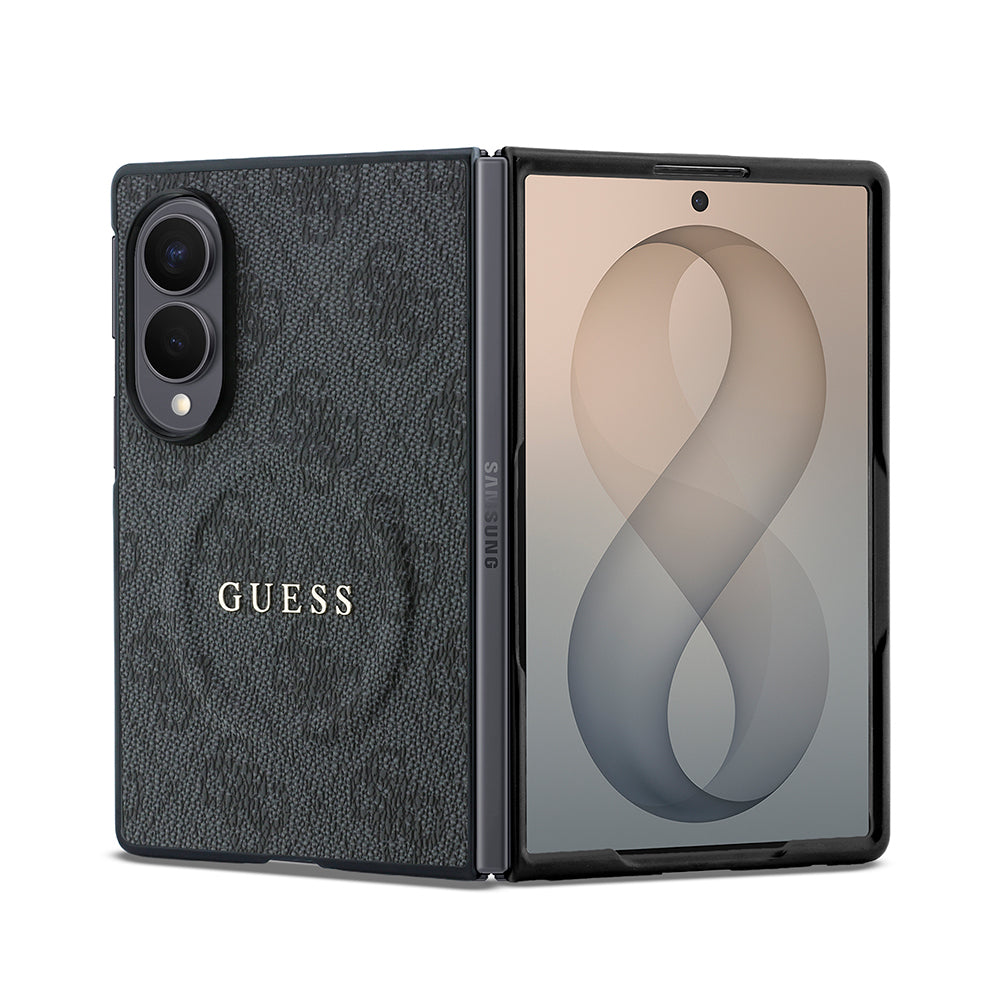 Galaxy Z Fold 8 Kılıf Guess Orjinal Lisanslı M-safe Şarj Özellikli PU Deri 4G Desenli Yazı Logolu Kapak