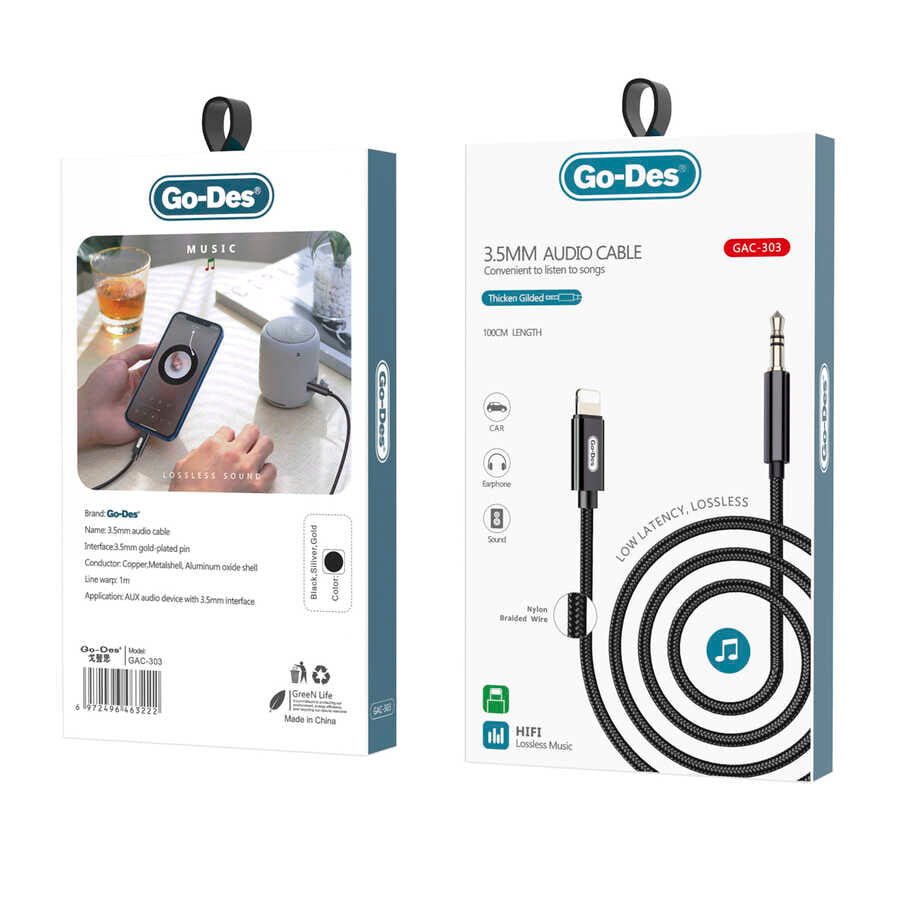 Go Des GAC-303 Lightning To 3.5mm Aux Kablo Siyah