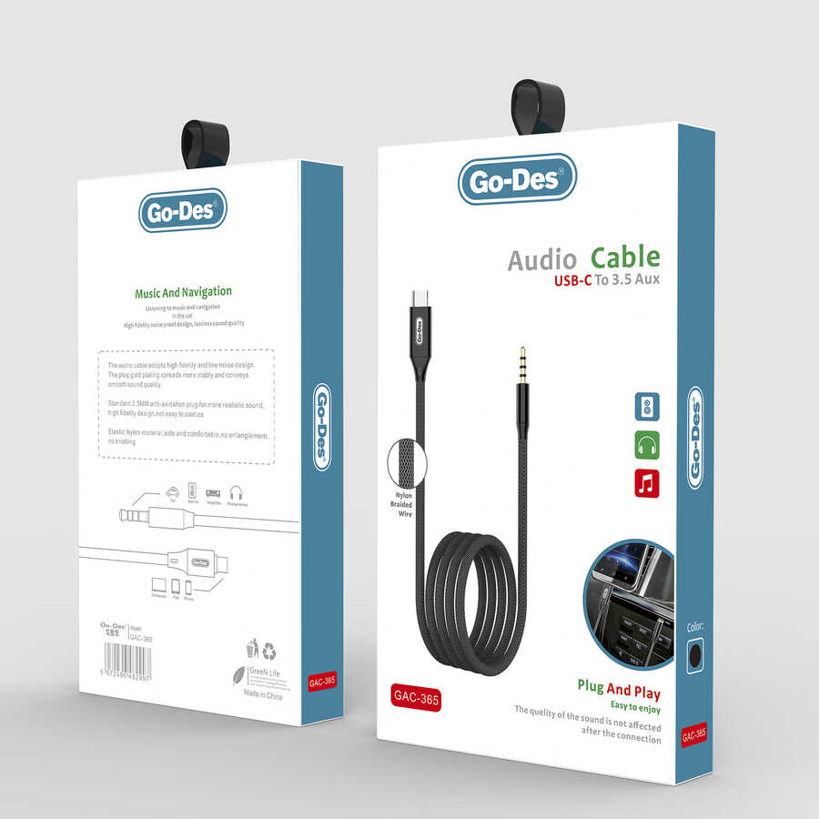Go Des GAC-365 Type-C To Aux Audio Kablo Siyah