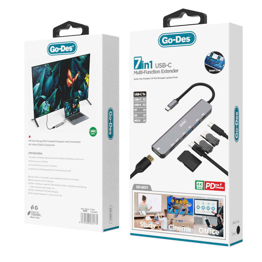 Go Des GD-6831 7 in 1 Type-C Hub Siyah