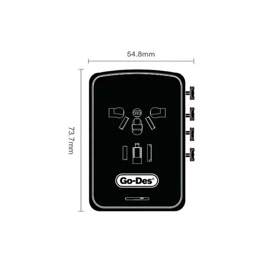 Go Des GD-B616 Çoklu Universal TR/US/UK/AUS/EU Uyumlu Şarj Adaptörü Max 35W Siyah