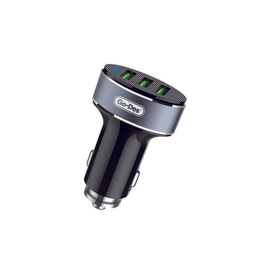 Go Des GD-CC206 3 Usbli Led Işıklı Metal Araç Şarj Başlığı 3.6A Siyah